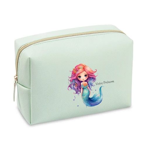 Grande trousse de maquillage Vert pastel pochette Sirene personnalisee
