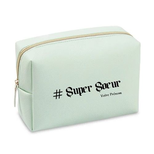 Grande trousse de maquillage Vert pastel pochette Super soeur personnalisee