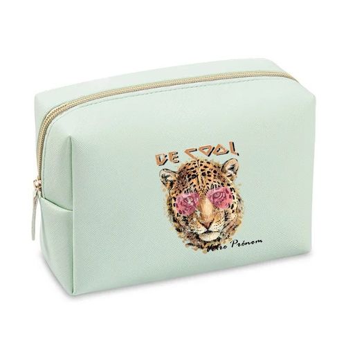 Grande trousse de maquillage Vert pastel pochette Tigre cool personnalisee