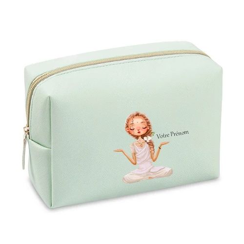 Grande trousse de maquillage Vert pastel pochette Yoga girl personnalisee