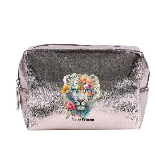 Grande trousse de maquillage Rose gold pochette Tigre fleur personnalisee
