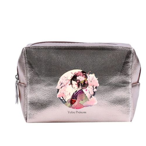 Grande trousse de maquillage Rose gold pochette Japan anime et fleur personnalisee