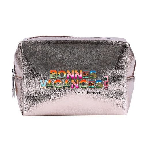 Grande trousse de maquillage Rose gold pochette Bonnes vacances personnalisee