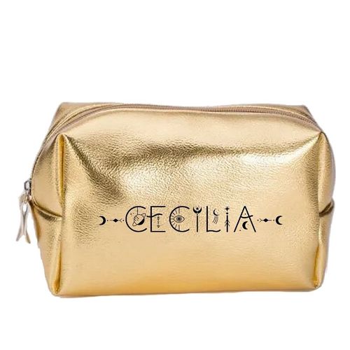 Grande trousse de maquillage doree pochette avec votre prenom signe astro personnalisee