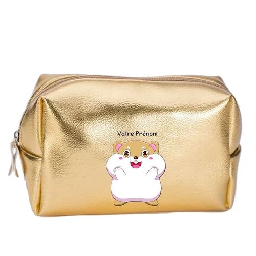 Grande trousse de maquillage doree pochette Hamster kawaii personnalisee
