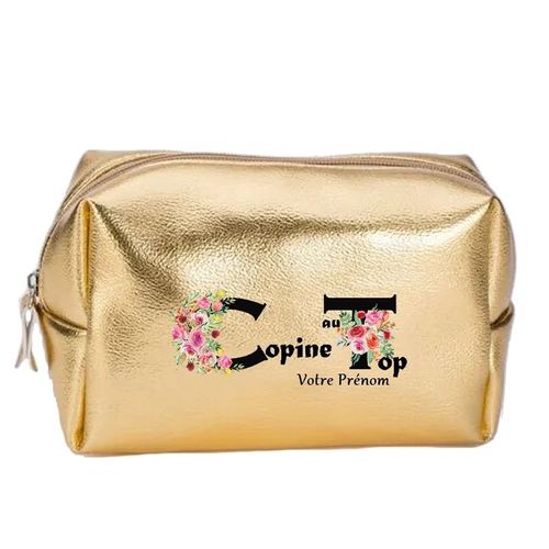 Grande trousse de maquillage doree pochette Copine au top personnalisee