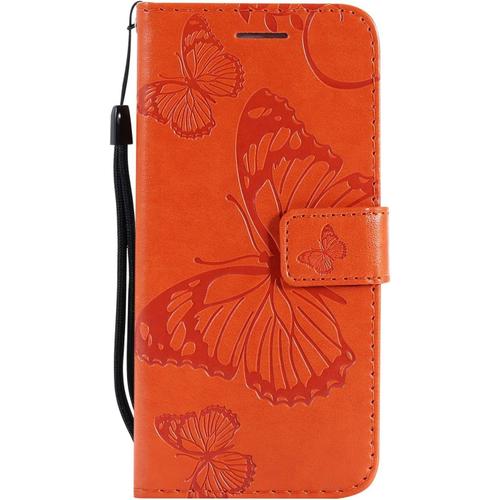 Han Coque Pour Samsung Galaxy S7, Housse Coque Flip Case Cuir Porte Carte Magnétique Portefeuille Cover Pour Samsung Galaxy S7 Etui Support Antichoc Coque Pour Samsung Galaxy S7,Orange