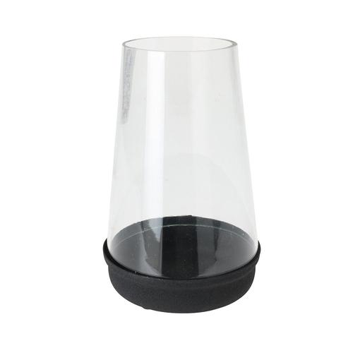 LANTERNE TEMPÊTE VERRE BASE MÉTAL NOIR MAT 16CM