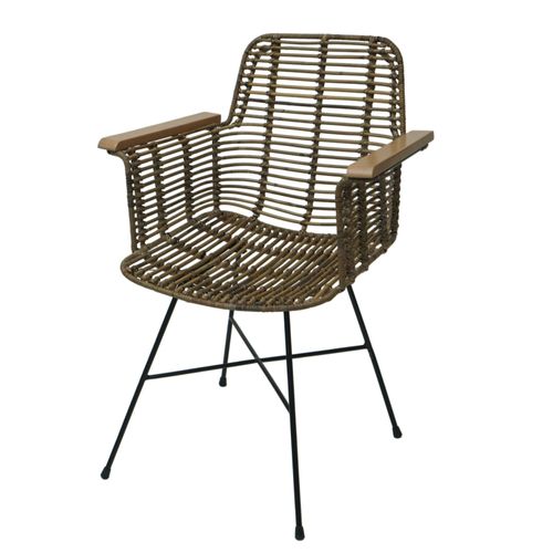 Chaise De Salle À Manger Hwc-M29, Chaise De Cuisine En Osier Chaise En Rotin Chaise Avec Accoudoirs, Kubu Rotin Bois Métal