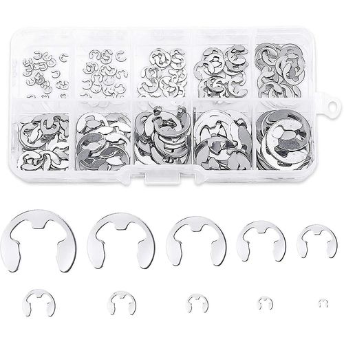 200pcs Acier inoxydable E-circlip Ring Kit, acier inoxydable Circlip Retainer