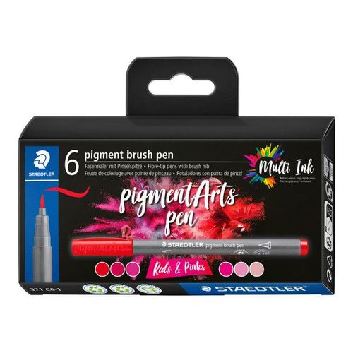 6 Feutres - Pointe Pinceau - Staedtler - Pigment Arts Pen - Assortis Rouge Et Rose