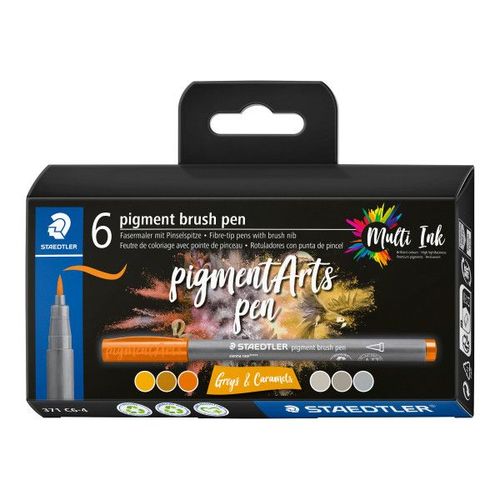 6 Feutres - Pointe Pinceau - Staedtler - Pigment Arts Pen - Assortis Gris Et Marron