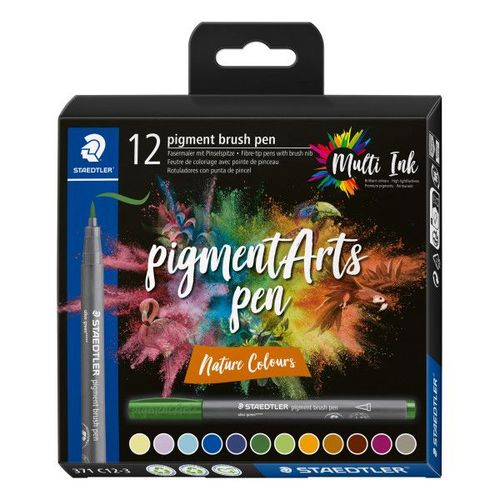 12 Feutres - Pointe Pinceau - Staedtler - Pigment Arts Pen - Couleurs Nature