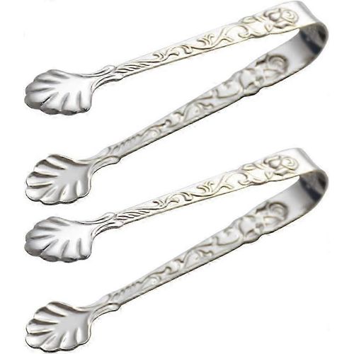 Lot De 2 Pinces À Sucre Glace Vintage En Acier Inoxydable Mini Avec Motif En Relief (Argent)
