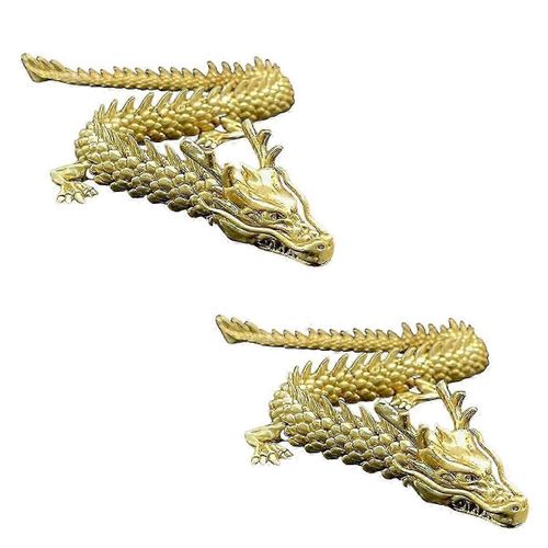 Dragon d¿or 2PCS avec des articulations mobiles, Dragon du zodiaque chinois Figurines à collectionner Ornement de décor de table, Statue de Dragon 3D