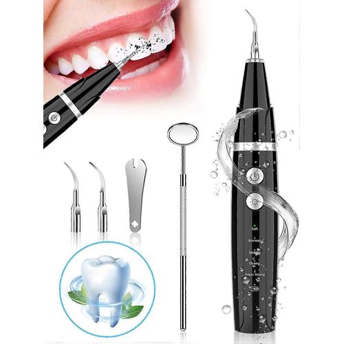 Nettoyeur dentaire à ultrasons - Compatible avec l'élimination de la plaque dentaire - Élimine les taches dentaires, le tartre et le tartre - Avec LED - 5 modes réglables - 2 compatibles