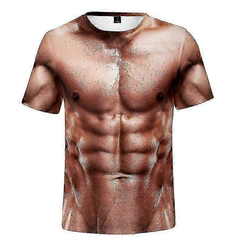 T-Shirt 3d Bebetter Pour Homme, Musculation, Simulation De Muscles, Manches Courtes, Col Rond, Poitrine Musclée