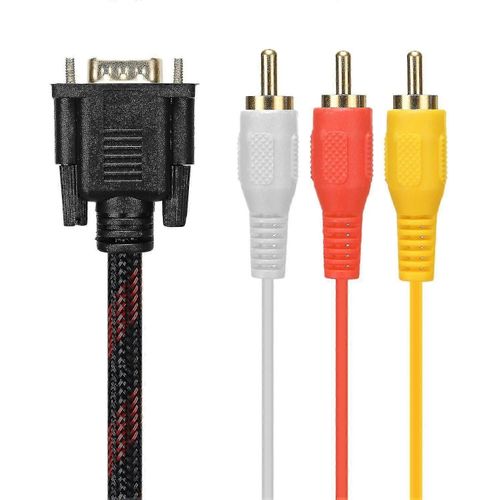 Câble adaptateur, câble RCA, câble audio RCA, câble VGA vers AV, adaptateur de câble audio AV 15 broches vers 3 RCA compatible