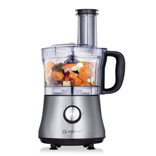 alpina 3in-1 Robot Culinaire 1L 600W Hachoir et Machine de Cuisine 2 Vitesses Hacher, Trancher et Râper Aluminium Argent