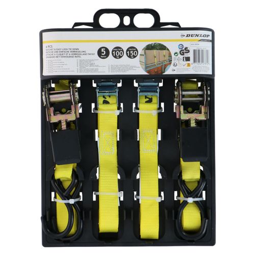 Dunlop Sangle À Cliquet 4 Pièces 5 M Jusqu'à 150 Kg Jaune