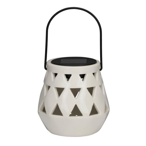 Arti Casa Lanterne Solaire Céramique Lampe Solaire Extérieur - Lampe De Table Avec Lumière Blanche Chaude - Autonomie Jusqu'à 8 Heures - Ip44 Étanche - 10 X 11 Cm - Blanc