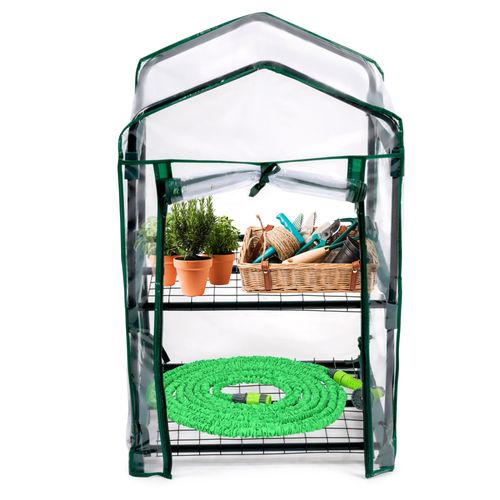 Kinzo Serre de Jardin 45 x 50 x 80 cm - Mini Serre avec 2 Étagères - Résistante aux Intempéries et Transparente