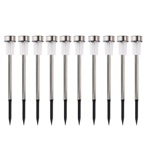 Arti Casa Lampe Solaire Extérieur Lumière Solaire 10 Pièces - Lampes De Jardin Sur Piquet - Lumière Blanche Et Colorée - Résistant À L'eau Ip44 - Ø4,8 X 36,5 Cm - Acier Inoxydable