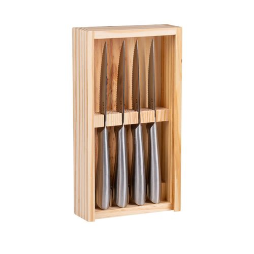 Alpina Couteaux À Steak En Acier Inoxydable Dans Boîte En Bois Avec Rangement - 22,5 Cm