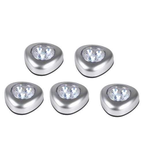 Grundig Led Spot 5 Pièces Lampe À Pile - Ampoules Led - Fonctionne À Piles - Autocollant - Plastique - Argenté