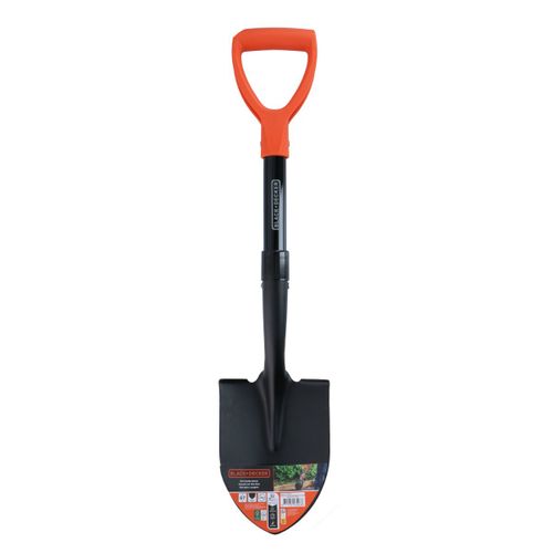 BLACK+DECKER Mini Pelle 67 CM Bêche Jardinage - Tête en Acier Carbone et Manche Fibre de Verre - Noir