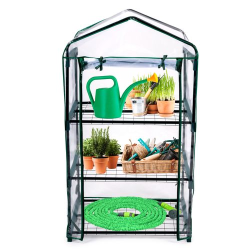 Kinzo Serre de Jardin Mini Serre 69x49x125 cm - Serre avec 3 Niveaux - Transparent avec Fermeture Éclair - Vert