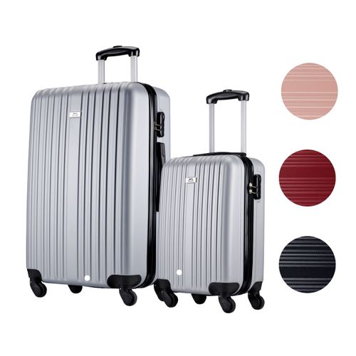Slazenger Lot de Valise de Voyage 2 Pièces - Chariot de Cabine et Valise de Soute (M + XL) - Valise Rigide avec Roues Pivotantes à 360° - Serrure à Combinaison - Argent