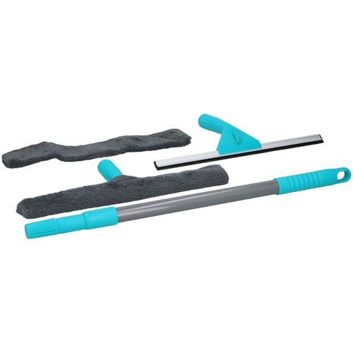 alpina Set de Nettoyage de Vitres en Microfibres 5 Pièces avec Manche Extensible - 2 Chiffons en Microfibres