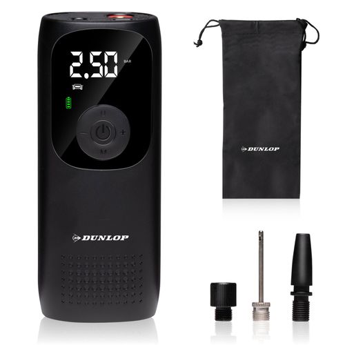 Dunlop Compresseur Portable Pompe - Pompe à vélo rechargeable - Gonfleur de pneus - 150PSI - Noir