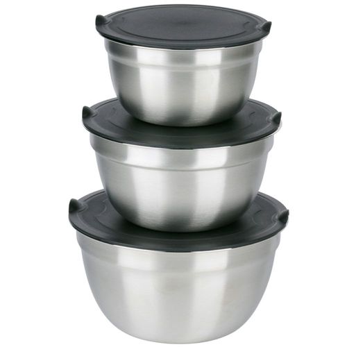 alpina Cul de Poule Inox 3 Pièces - Bol Inox avec Couvercle - Bol à Mélanger pour Cuisine - Saladiers pour Salades - Cul de Poule avec Couvercle