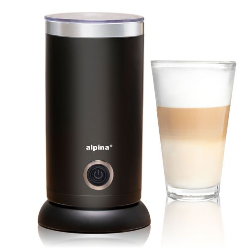 alpina Mousseur à Lait 230V/450W - Mousseur de Lait 3-en-1 - 300 ML - Mousse de Lait Froid et Chaud - Chauffe le Lait Jusqu'à 65°C - Revêtement Antiadhésif - Noir