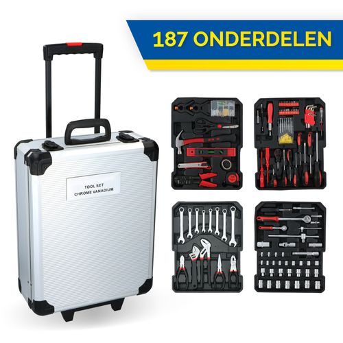 Kinzo Boîte à Outils à Main 187 Pièces dans une Trolley en Aluminium CR-V-Acier