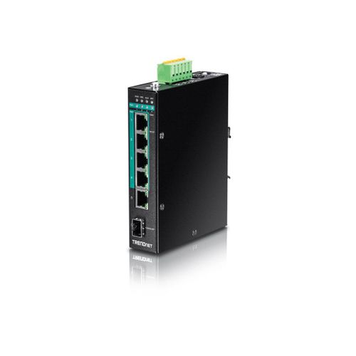 TRENDnet TI-PG541I - Commutateur - Géré - 4 x 10/100/1000 (PoE+) + 1 x 10/100/1000 + 1 x Gigabit SFP - Montage sur rail DIN - PoE+ (120 W) - Conformité TAA