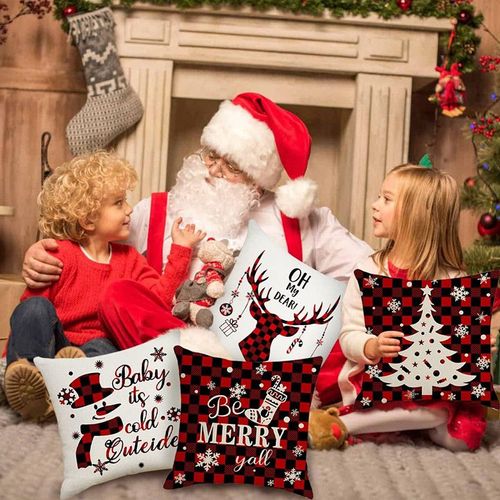Housse De Coussin Noel 45x45cm, Lot De 4 Noël Décoratif Canapé En Coton Et Lin Noël Pour Canapé Lit Chambre Chaise Jardin-Joyeux Noël Décoration