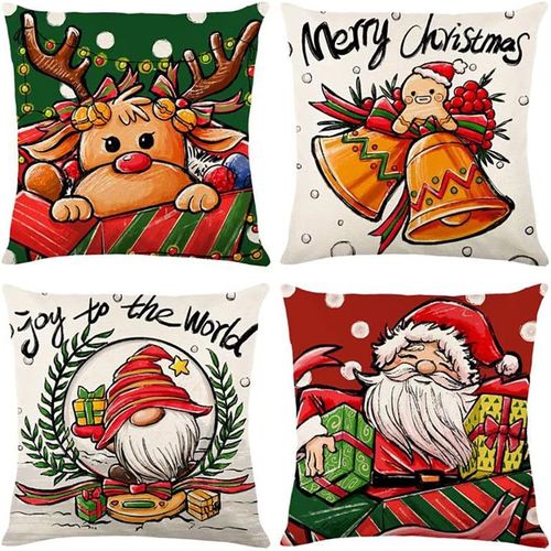 Housse De Coussin Noel 45x45cm, Lot De 4 Noël Décoratif Canapé En Coton Et Lin Noël Pour Canapé Lit Chambre Chaise Jardin-Couleur Noël