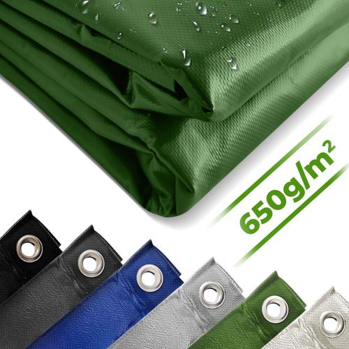 Jago® Bâche de Protection - 5x7m, Imperméable, Polyester Revêtu de PVC 650 g/m², Vert - Couverture pour Véhicules, Meubles de Jardin