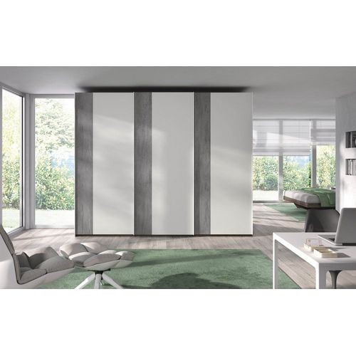 Armoire 3 Portes Coulissantes Frange Verticale 206,2x220 Caisse Legend Façade Luxor Gris Laquée