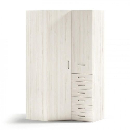 Armoire D'angle Pan-Coupé 2 Portes 6 Tiroirs Droite 136,1 X 93,8 X 220 Cm Finition Chêne Blanchis