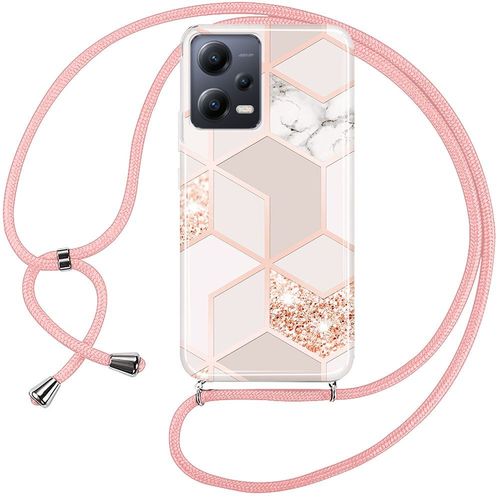 Coque Pour Xiaomi Redmi Note 12 5g Antichoc Anti-Rayures Motif Marbre Avec Cordon Rose - E.F.Connection