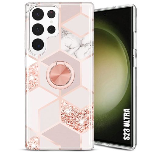 Coque Silicone Pour Samsung Galaxy S23 Ultra, Couleur Rose Antichoc Avec Anneau Support - E.F.Connection