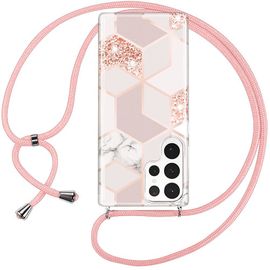 Coque Pour Samsung Galaxy S23 Ultra, Protection Anti-Rayures Motif Marbre Rose Avec Cordon - E.F.Connection