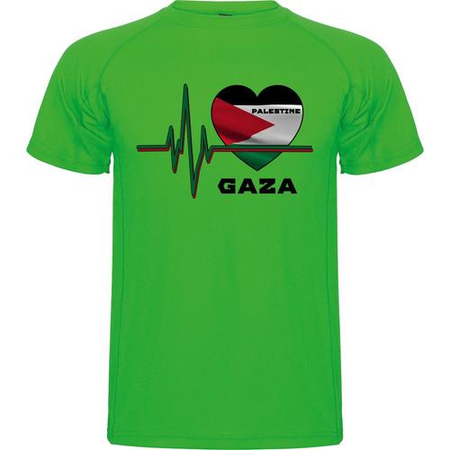 T-Shirt De Soutien Gaza Palestine "Coeur De Palestien" - Tee Shirt Homme Vert Couleur Drapeau Gaza Palestine - Tailles Du S Aux Xxl
