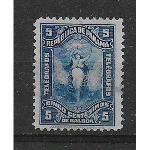 Panama 1919 : Timbre Télégraphe 5 C. Bleu Oblitéré