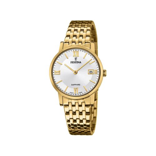 Montre Femme Festina Dorée Fond Blanc Dateur