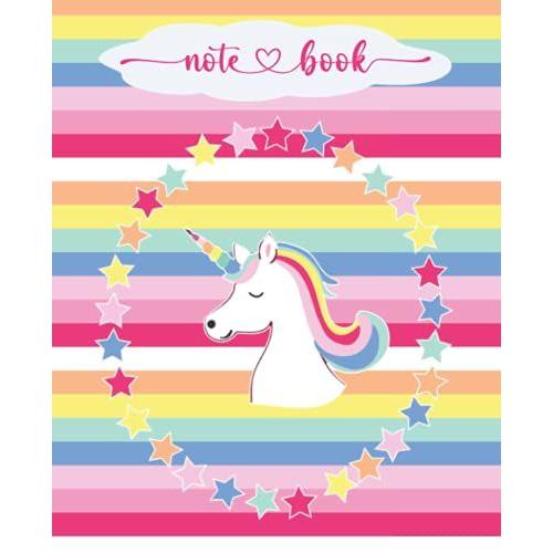 Unicorn Lined Composition Notebook: Colorful Unicorn Design On Rainbow Striped Cover, 7.5 X 9.25, 120 Pages